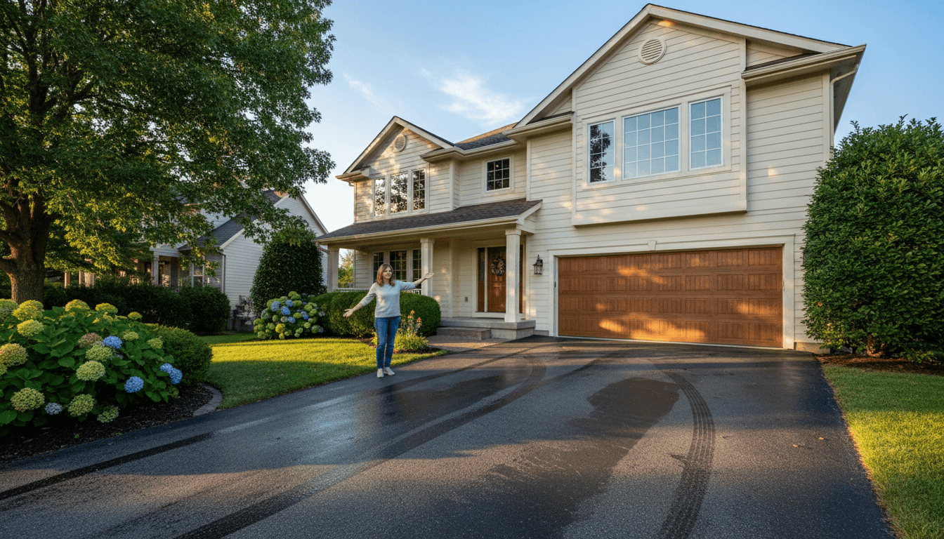 Homeowner admiring their freshly cleaned home in O'Fallon after professional pressure washing