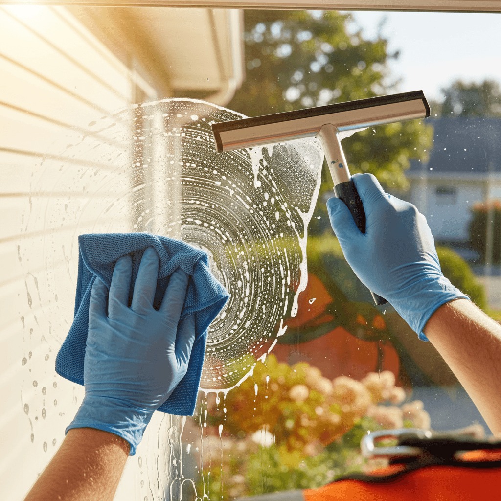 Homeowner inspecting freshly cleaned home exterior in O'Fallon